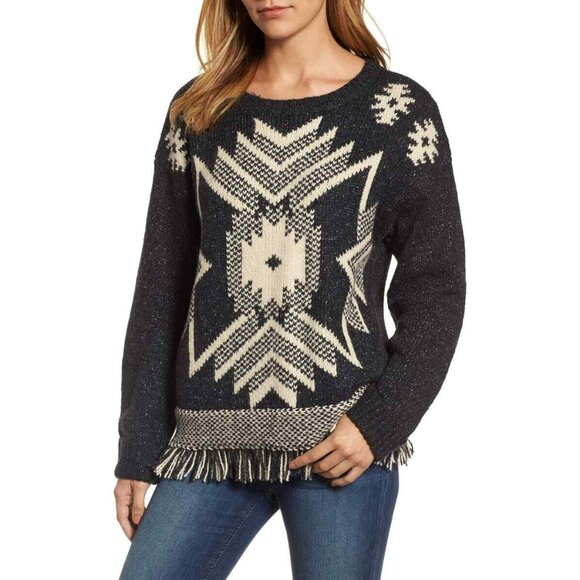 Nordstrom Sweater Womens Size Large Aztec Southwestern Fringe Tribal Pullover - Picture 1 of 5